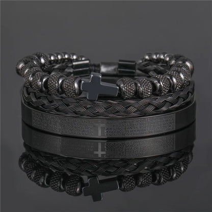 Royal Crown Men's Bracelet Set – Stainless Steel and Macrame Roman Design, Couple Jewelry Gift