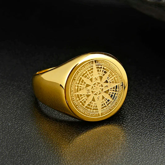 Gold Compass Ring for Men - Valily Stainless Steel Navigator Jewelry