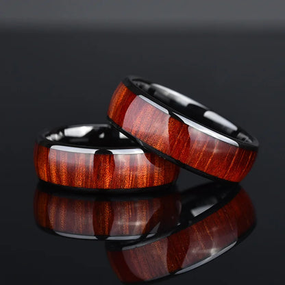 Stainless Steel and Wood Inlay Titanium Ring - Unisex Retro Jewelry