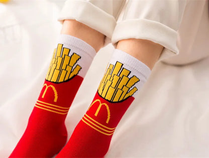 Women Socks Funny Cute Cartoon Fruits Banana Avocado Lemon Egg Cookie Donuts Food Happy Japanese Harajuku skateboard Socks