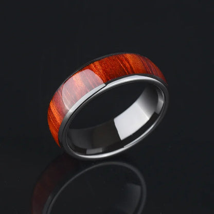 Stainless Steel and Wood Inlay Titanium Ring - Unisex Retro Jewelry