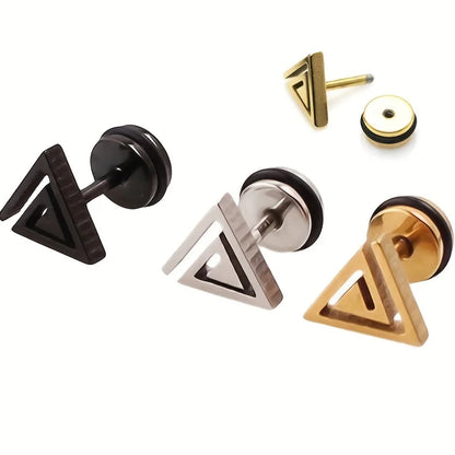 Geometric Stainless Steel Triangle Stud Earrings - Unisex Daily Wear