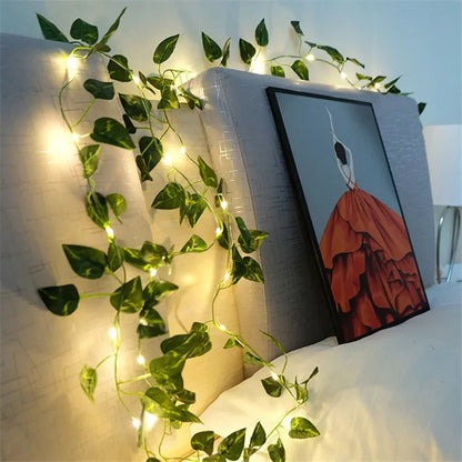 Green Leaf Fairy String Lights - Battery-Powered Vine Garland for Home and Wedding Decor