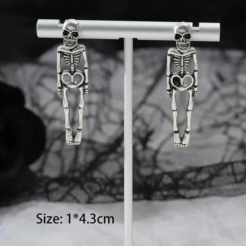 Skull & Spider Web Halloween Drop Earrings - Punk Style Jewelry for Women