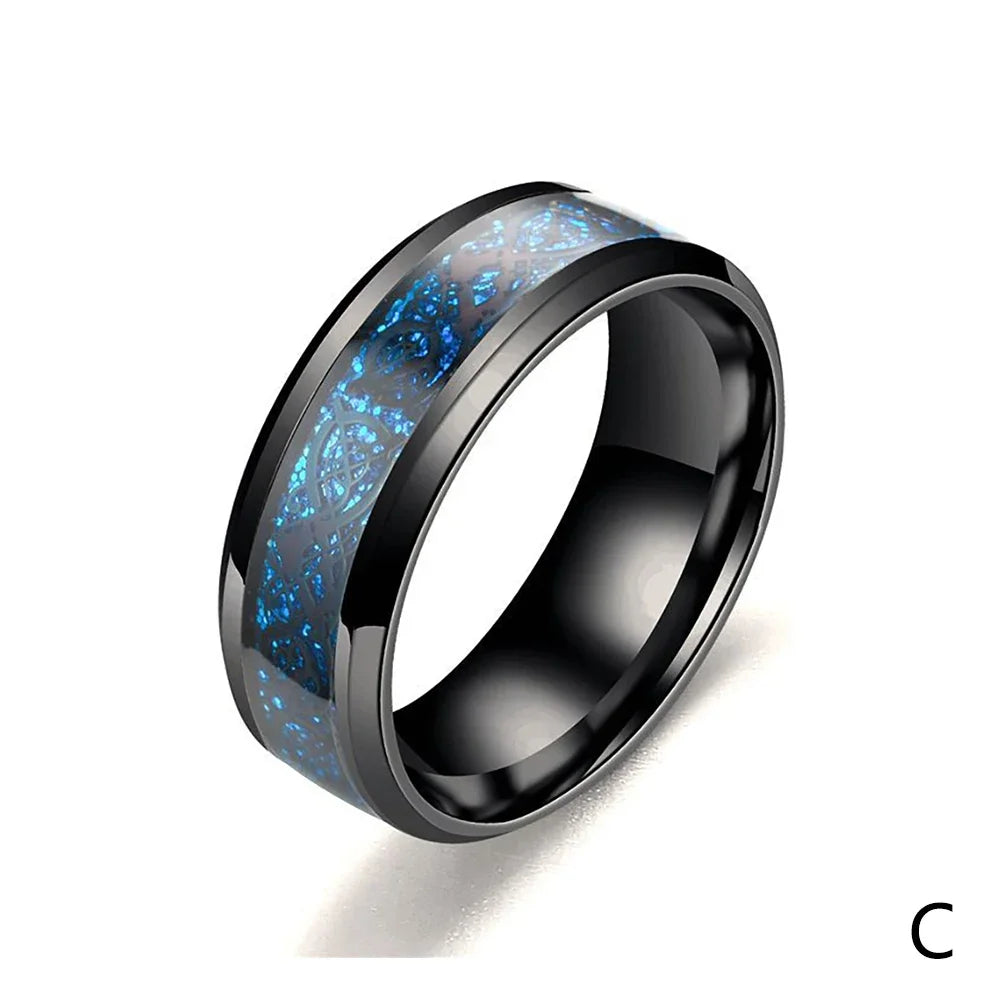 Titanium Stainless Steel Celtic Dragon Ring - Men's and Women's Wedding Band with Carbon Fiber Inlay