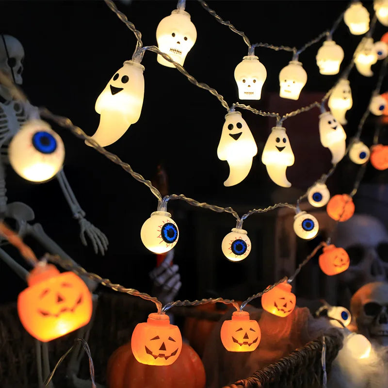 Halloween Decoration Led Light String Pumpkin Skull Head Eyeball Shaped Lamp String  Trick Or Treat Lantern Horror Halloween Day