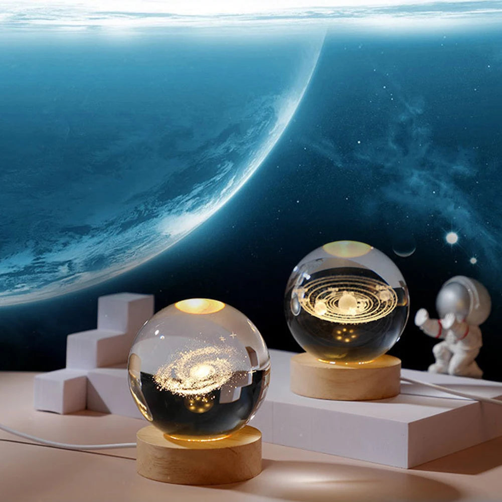 Galaxy 3D Crystal Ball Lamp - USB Night Light with Planetary Projections