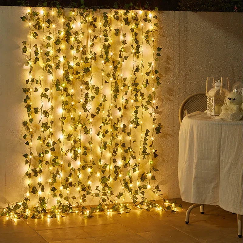 Green Leaf Fairy String Lights - Battery-Powered Vine Garland for Home and Wedding Decor