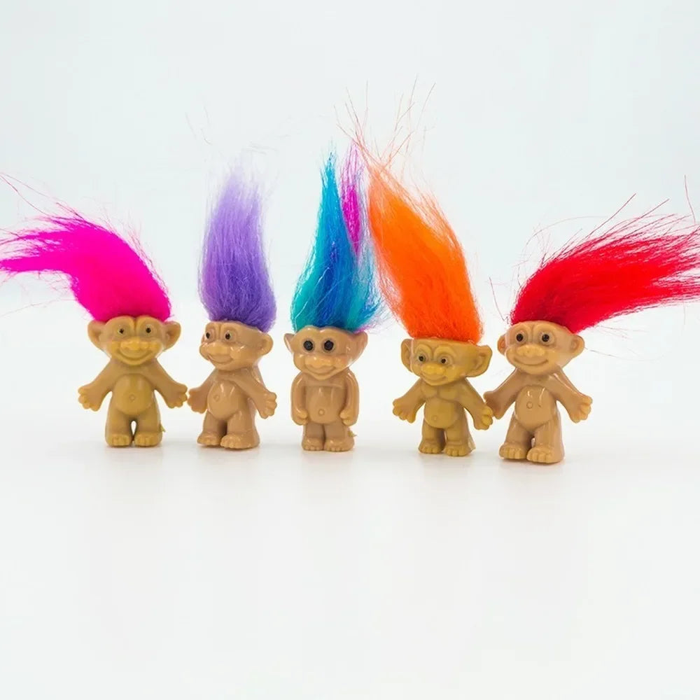 Set of 5 Troll Dolls - Colorful Hair Action Figures for Kids and Adults Nostalgic