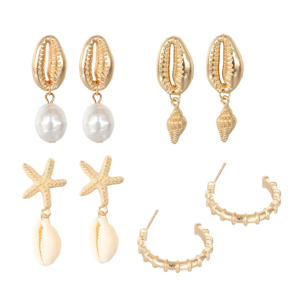 Bohemia Pearl and Shell Dangle Earrings - Summer Chic Elegance Set (6-20 pcs)