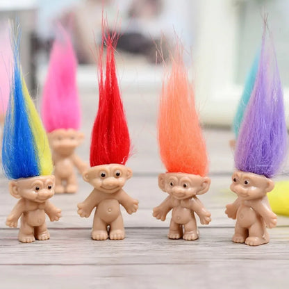 Set of 5 Troll Dolls - Colorful Hair Action Figures for Kids and Adults Nostalgic