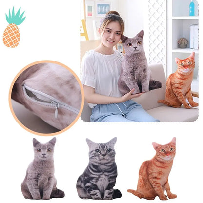 Realistic 3D Cat Plush Pillow – Soft and Cute Stuffed Toy for Kids and Girls