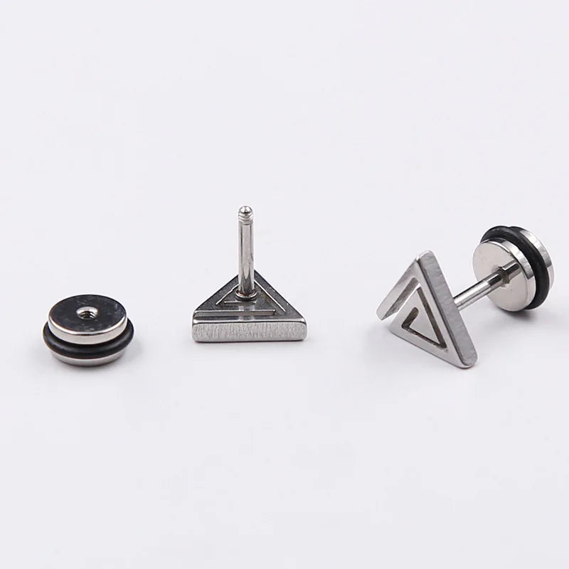 Geometric Stainless Steel Triangle Stud Earrings - Unisex Daily Wear