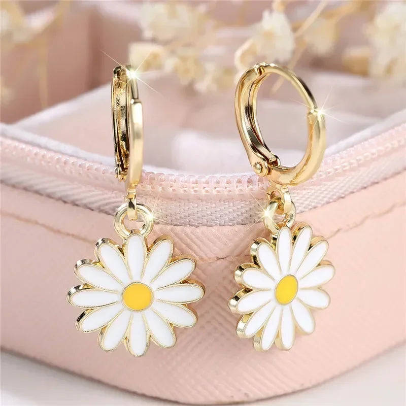 Delicacy Gold Daisy Sunflower Hoop Earrings - Elegant Everyday Glamour