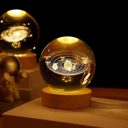 Galaxy 3D Crystal Ball Lamp - USB Night Light with Planetary Projections