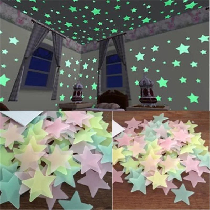 50-Piece Glow in the Dark Star Wall Stickers for Kids' Rooms and Bedrooms