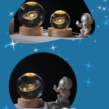 Galaxy 3D Crystal Ball Lamp - USB Night Light with Planetary Projections