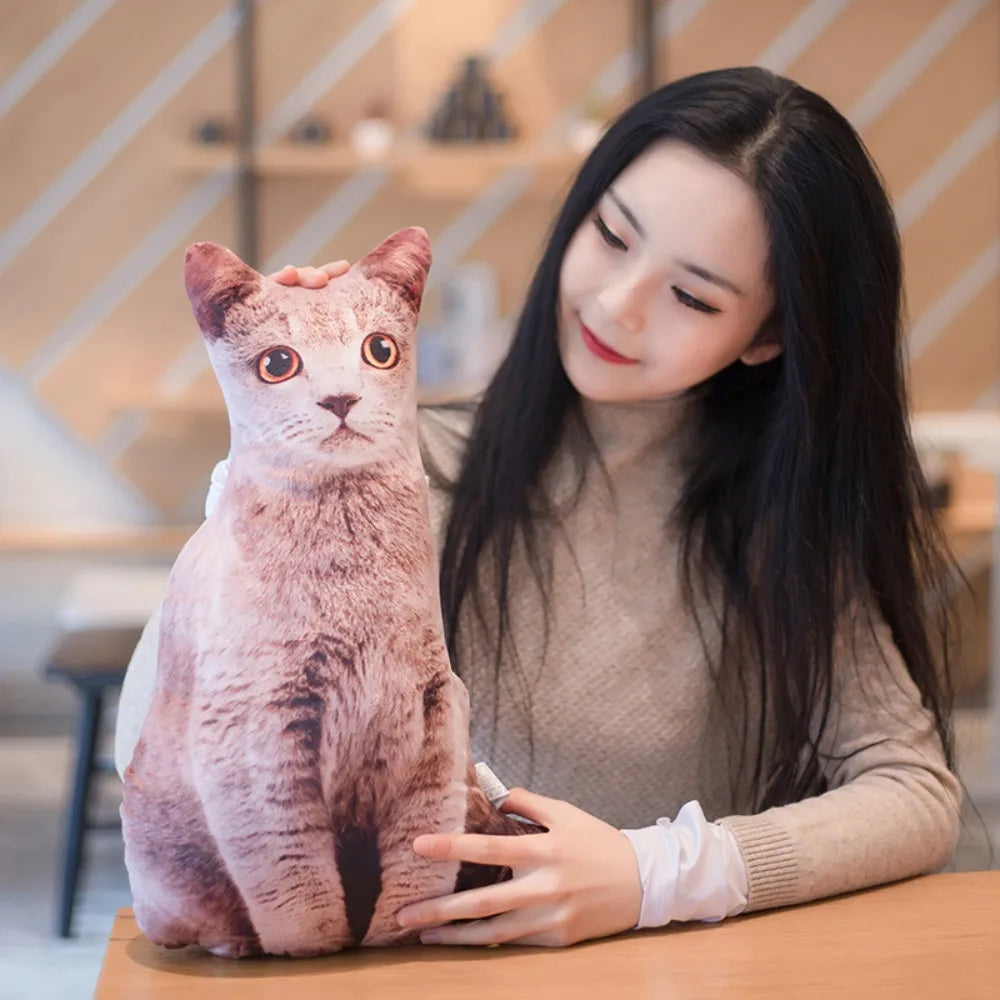 Realistic 3D Cat Plush Pillow – Soft and Cute Stuffed Toy for Kids and Girls