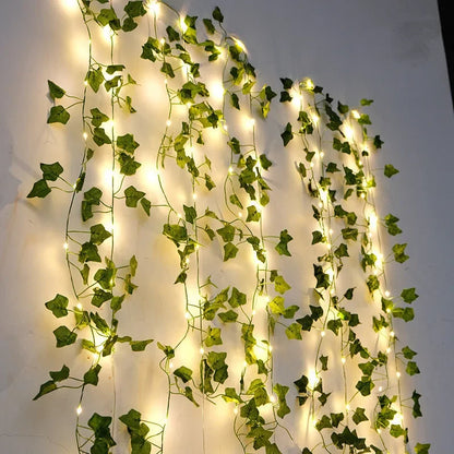 Green Leaf Fairy String Lights - Battery-Powered Vine Garland for Home and Wedding Decor