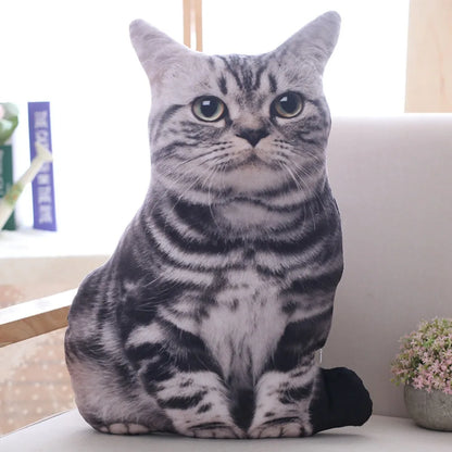 Realistic 3D Cat Plush Pillow – Soft and Cute Stuffed Toy for Kids and Girls