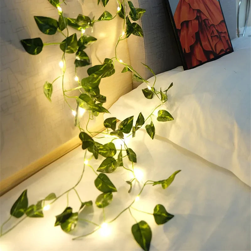 Green Leaf Fairy String Lights - Battery-Powered Vine Garland for Home and Wedding Decor