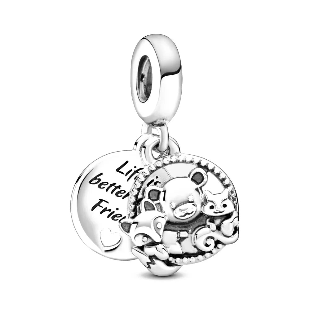 Silver Best Friends Forever 925 Sterling Charm  - Exquisite Zircon Dangle Beads for Pandora Bracelets