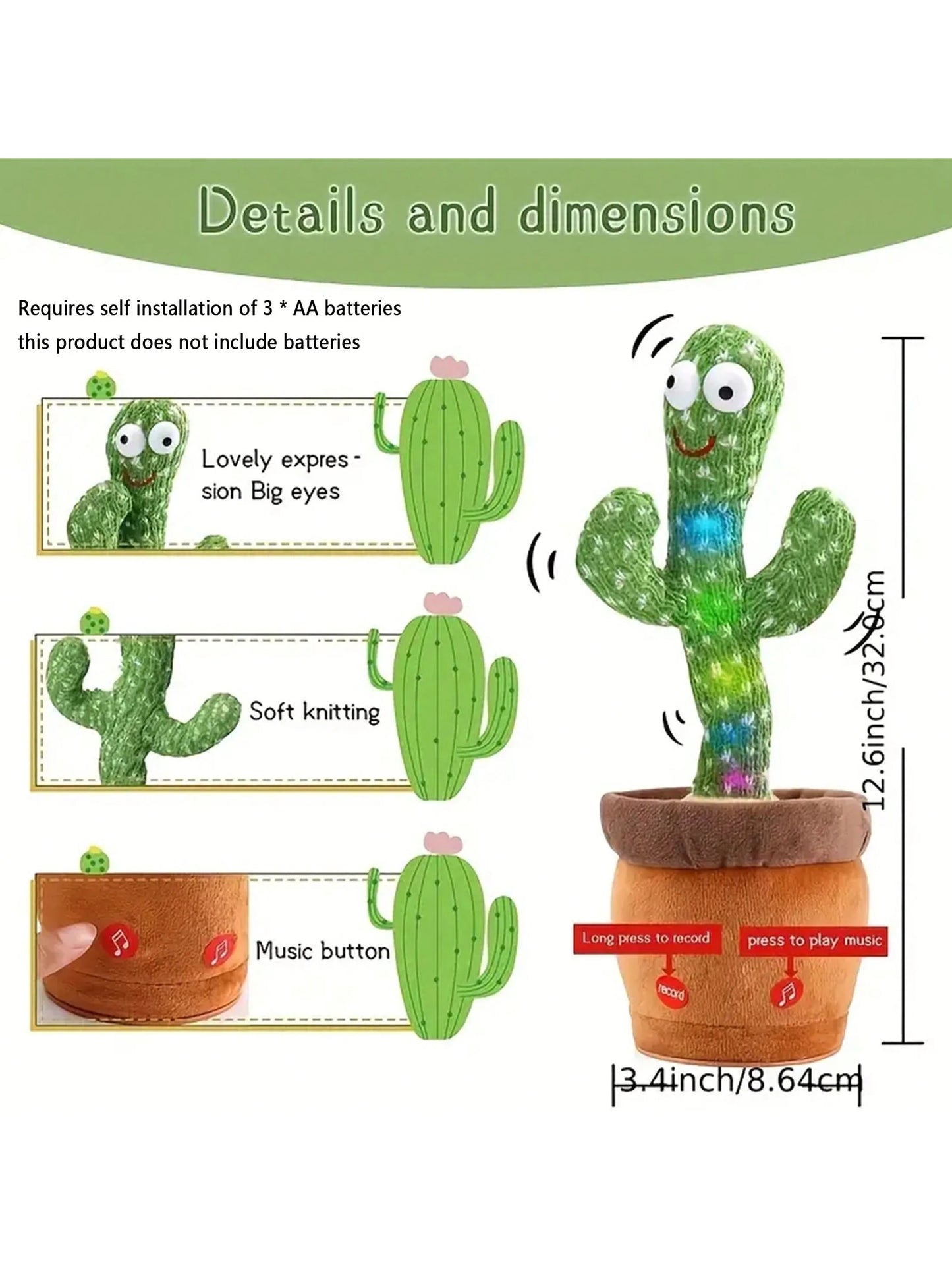 Dancing Talking Cactus Toy  - Singing, Mimicking, Recording, Repeating