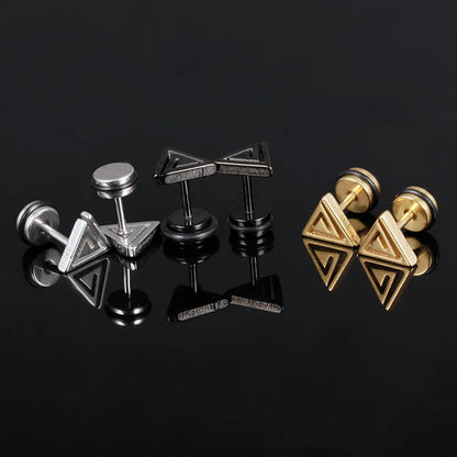 Geometric Stainless Steel Triangle Stud Earrings - Unisex Daily Wear