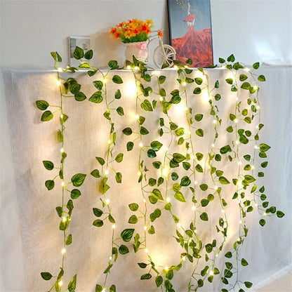 Green Leaf Fairy String Lights - Battery-Powered Vine Garland for Home and Wedding Decor