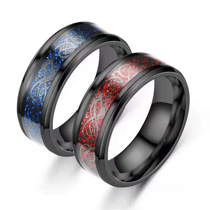 Titanium Stainless Steel Celtic Dragon Ring - Men's and Women's Wedding Band with Carbon Fiber Inlay