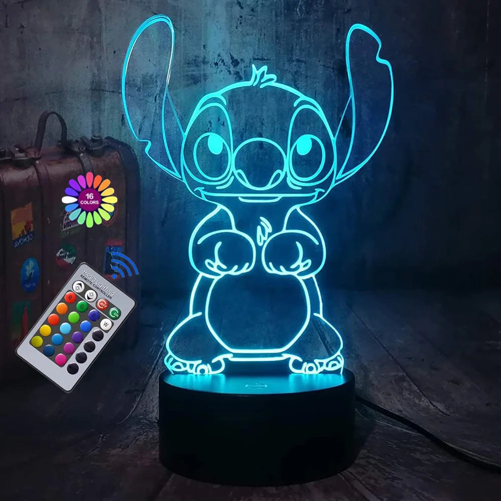 3D Stitch Night Light with Remote and  Touch Control - Perfect Gift for Room Décor, Birthdays, and Holidays