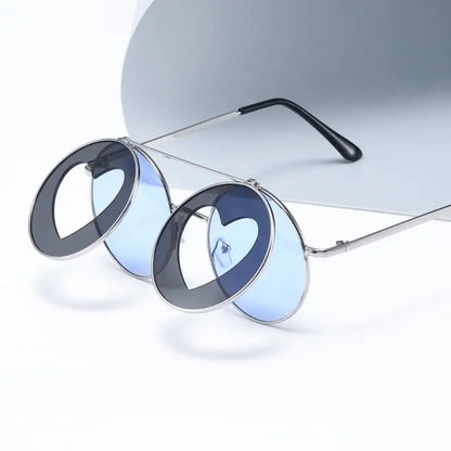 Double Layer Flip Lens Sunglasses - Retro Round Style for Women and Men