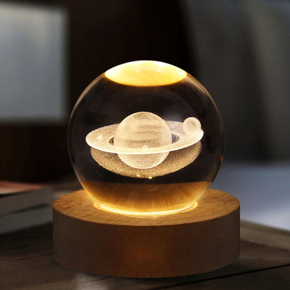 Galaxy 3D Crystal Ball Lamp - USB Night Light with Planetary Projections