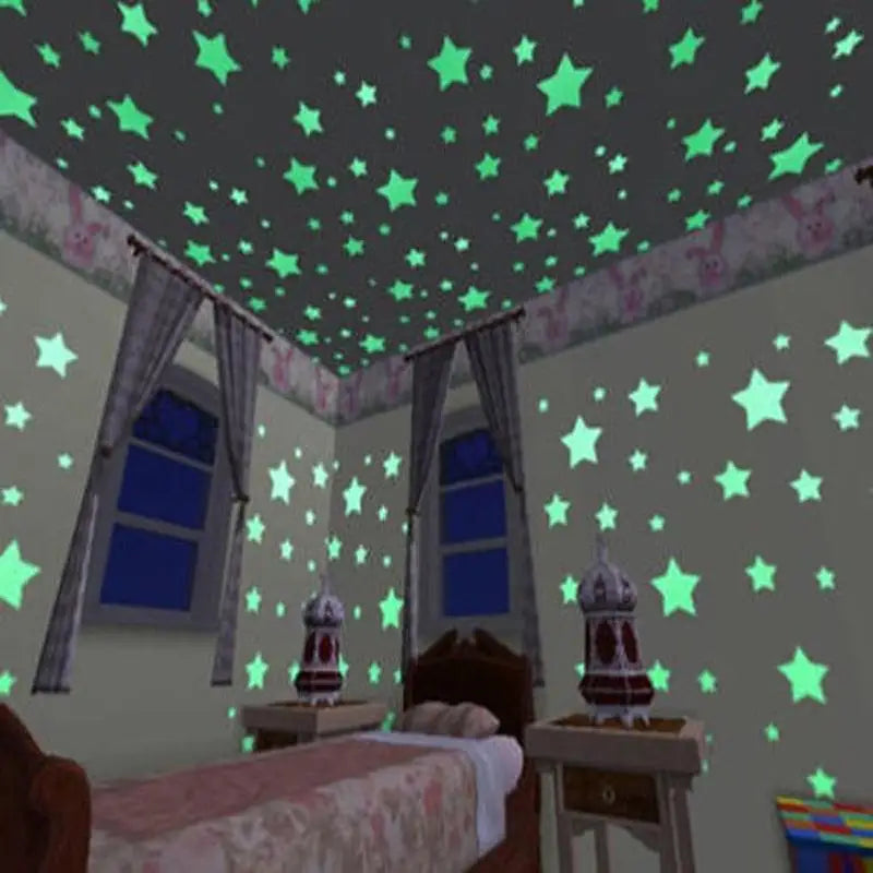 50-Piece Glow in the Dark Star Wall Stickers for Kids' Rooms and Bedrooms