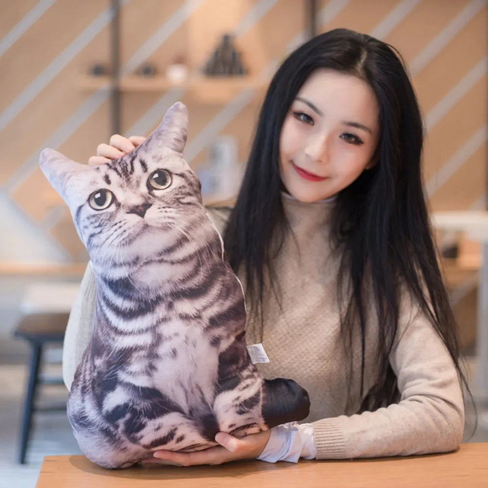 Realistic 3D Cat Plush Pillow – Soft and Cute Stuffed Toy for Kids and Girls