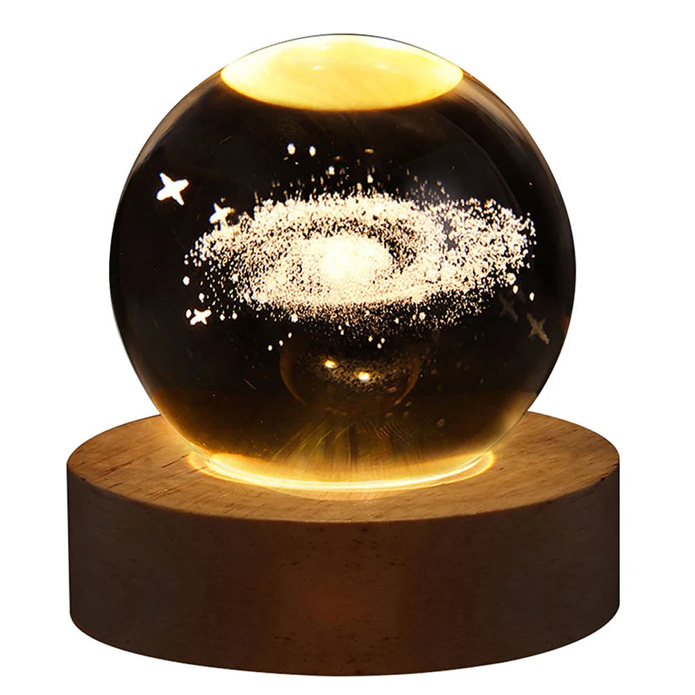 Galaxy 3D Crystal Ball Lamp - USB Night Light with Planetary Projections