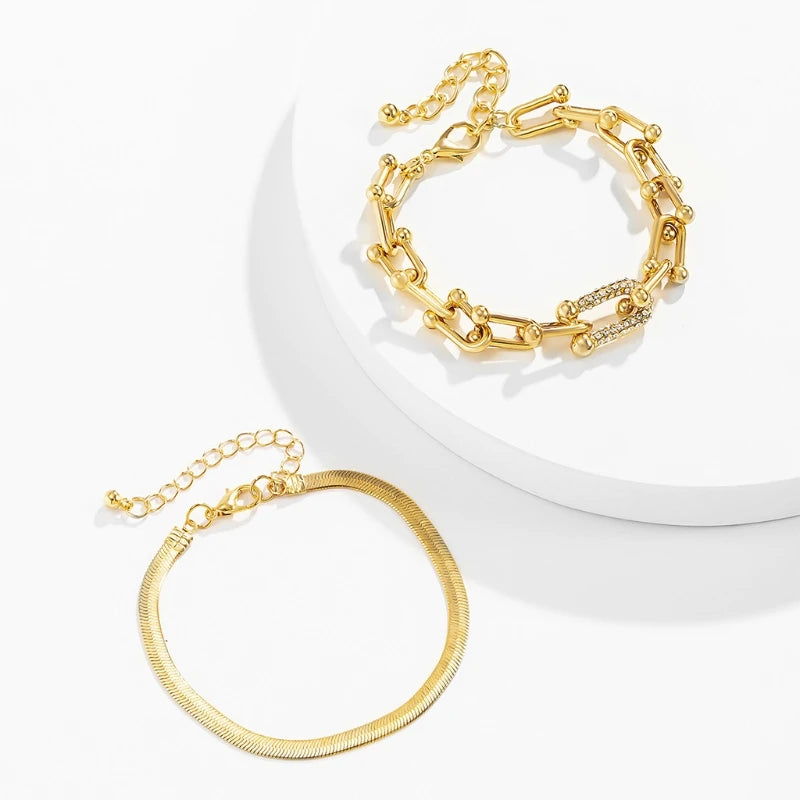 Elegance in Gold and White: Luxury Crystal Bangle Duo