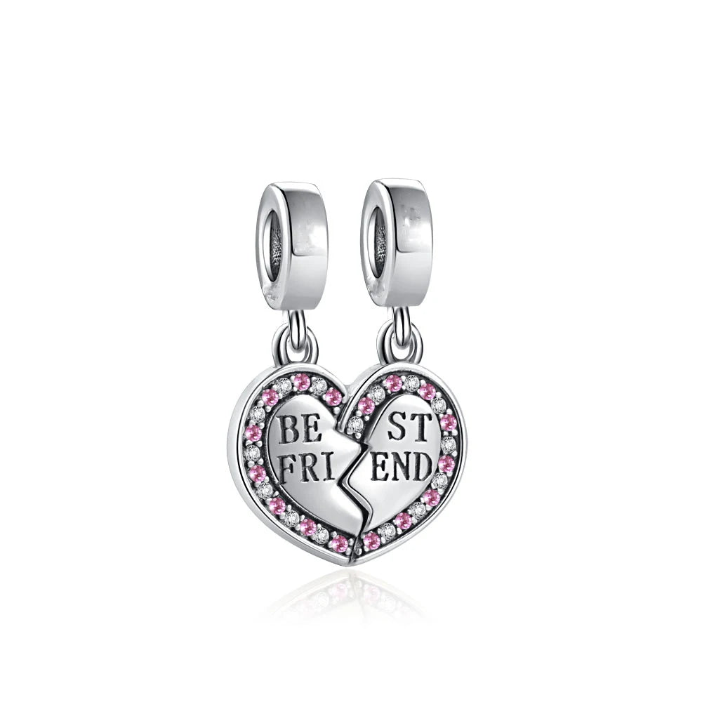 Silver Best Friends Forever 925 Sterling Charm  - Exquisite Zircon Dangle Beads for Pandora Bracelets