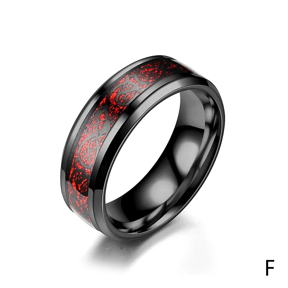 Titanium Stainless Steel Celtic Dragon Ring - Men's and Women's Wedding Band with Carbon Fiber Inlay