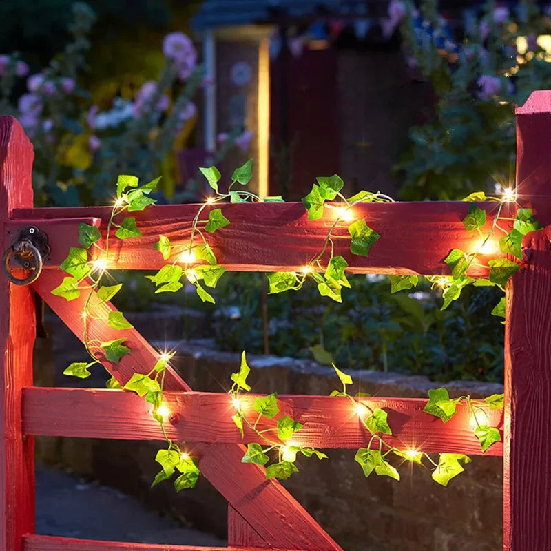 Green Leaf Fairy String Lights - Battery-Powered Vine Garland for Home and Wedding Decor