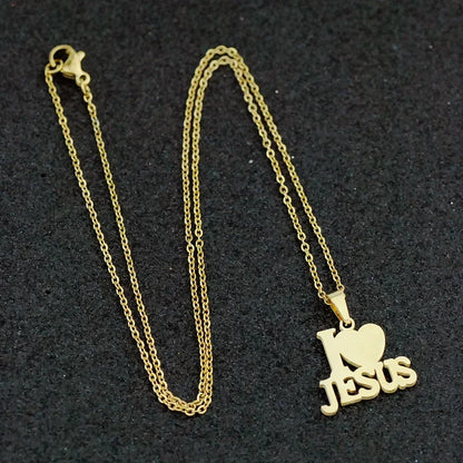 Golden Glory Set: Stainless Steel Jesus Cross Necklace and Heart Pendant