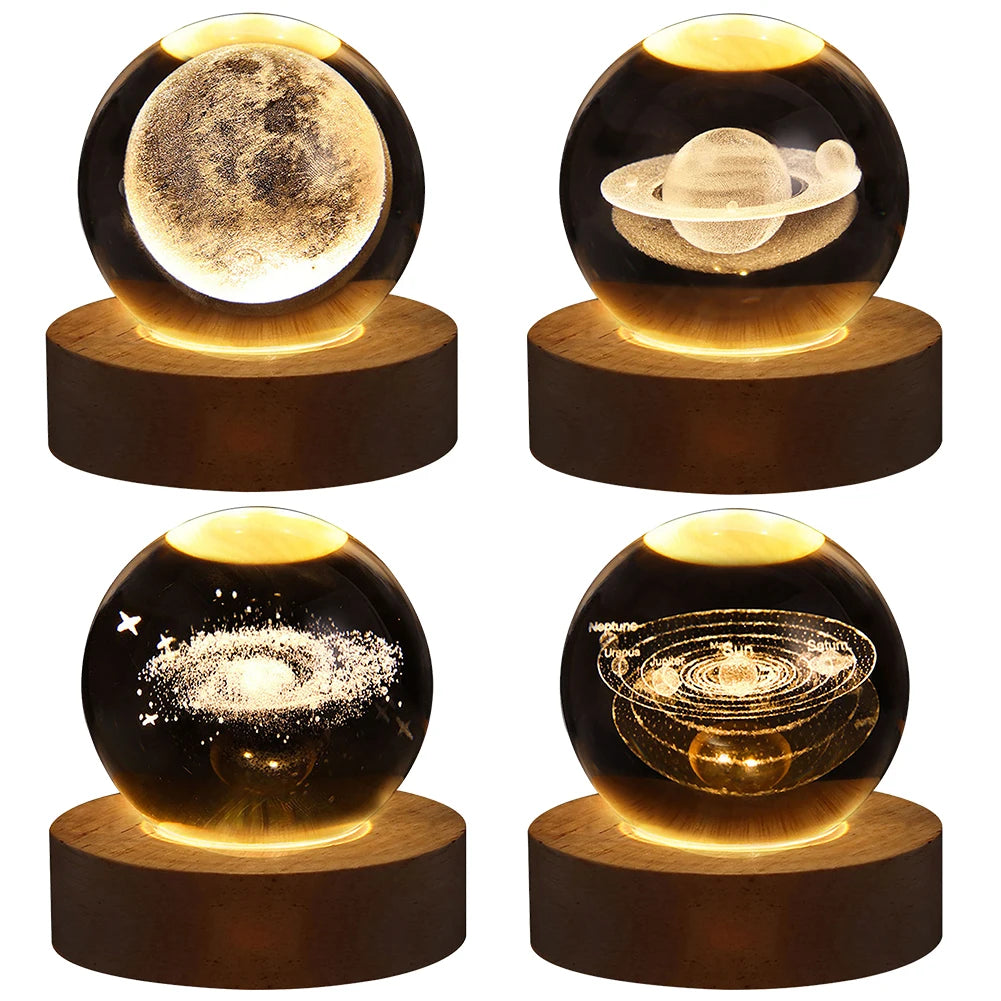 Galaxy 3D Crystal Ball Lamp - USB Night Light with Planetary Projections