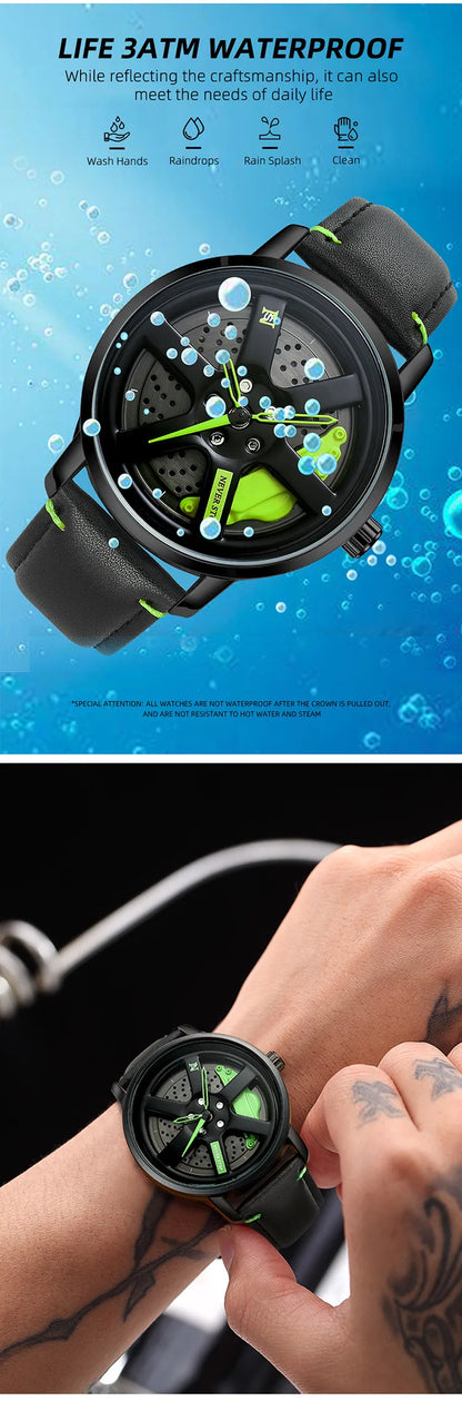 Men's Sports Fashion Quartz Watch - 360° Rotating, Waterproof Leather Strap