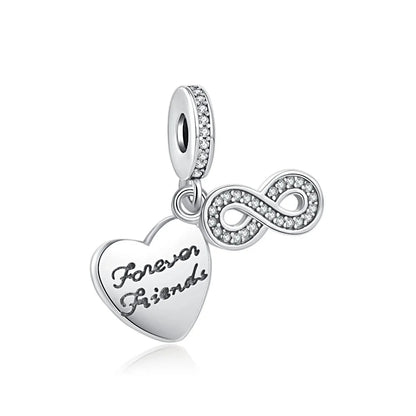 Silver Best Friends Forever 925 Sterling Charm  - Exquisite Zircon Dangle Beads for Pandora Bracelets