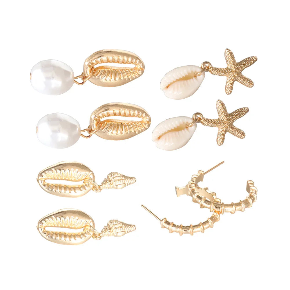 Bohemia Pearl and Shell Dangle Earrings - Summer Chic Elegance Set (6-20 pcs)