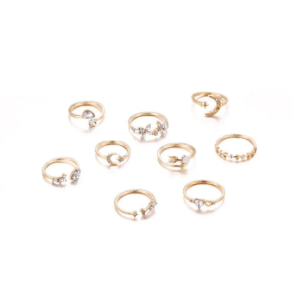 Bohemian Love 9-piece Set: Crystal Butterfly Star Moon Rings 🦋🌟🌙