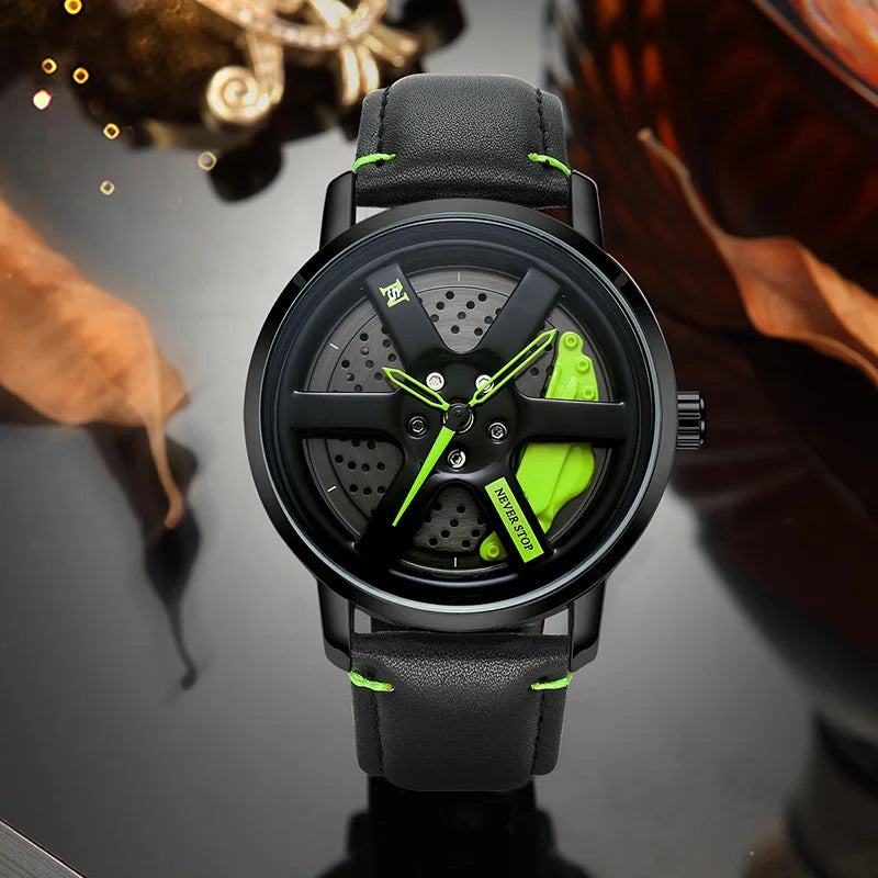 Men's Sports Fashion Quartz Watch - 360° Rotating, Waterproof Leather Strap