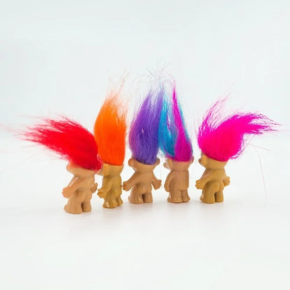 Set of 5 Troll Dolls - Colorful Hair Action Figures for Kids and Adults Nostalgic