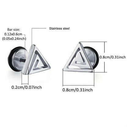 Geometric Stainless Steel Triangle Stud Earrings - Unisex Daily Wear