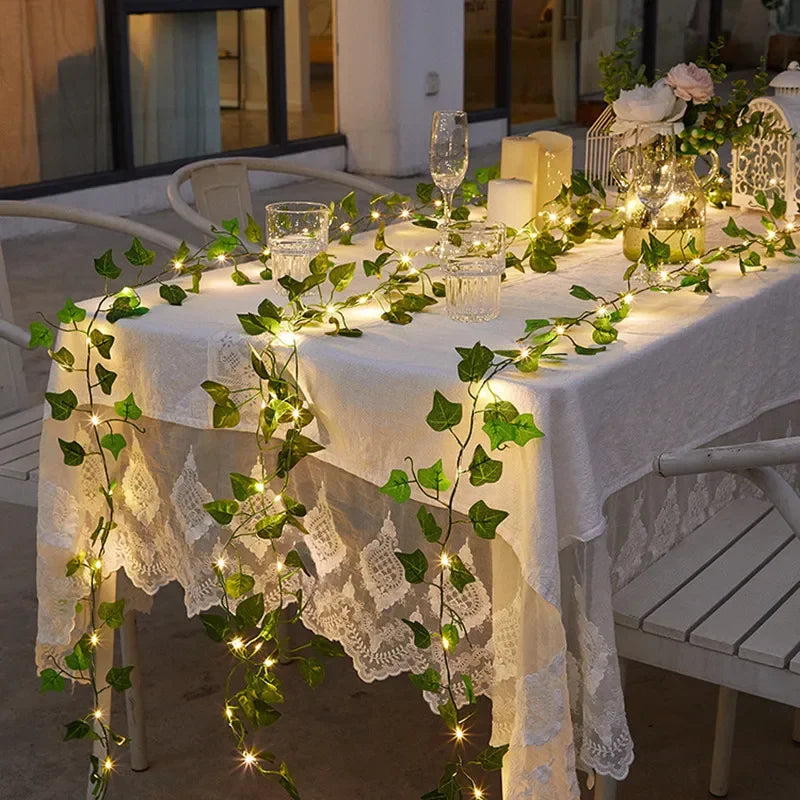 Green Leaf Fairy String Lights - Battery-Powered Vine Garland for Home and Wedding Decor